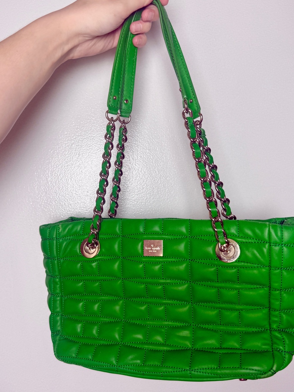 kate spade Maxie Quilted Leather Tote,  Quilted Chain-Handle Shoulder Bag Green